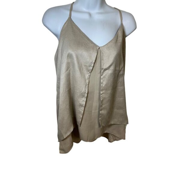 3 for $15 Harve Benard Gold Metallic Layered Sleeveless Cami Top, NWT Large - Picture 2 of 9